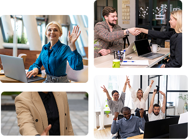 A collage of partnering professionals working together